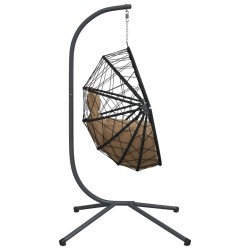 Chaise suspendue en forme d'œuf et support taupe rotin et acier 