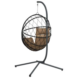 Chaise suspendue en forme d'œuf et support taupe rotin et acier 