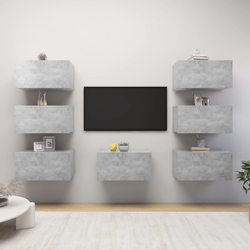 Meubles TV 7 pcs Gris béton 30,5x30x60 cm Bois d'ingénierie Meubles TV 7 pcs Gris béton 30,5x30x60 cm Bois d'ingénierie