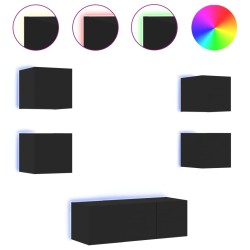 Unités murales TV avec LED 6 pcs noir bois d'ingénierie 