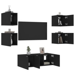 Unités murales TV avec LED 6 pcs noir bois d'ingénierie 