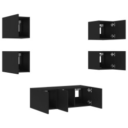 Unités murales TV avec LED 6 pcs noir bois d'ingénierie 
