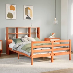 Lit bibliothèque sans matelas cire marron 150x200cm bois massif 