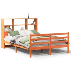 Lit bibliothèque sans matelas cire marron 150x200cm bois massif 