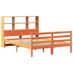 Lit bibliothèque sans matelas cire marron 150x200cm bois massif 