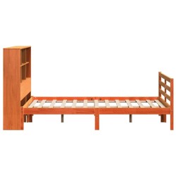 Lit bibliothèque sans matelas cire marron 150x200cm bois massif 