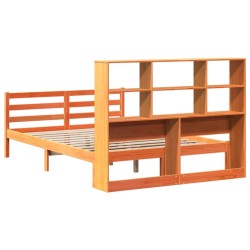 Lit bibliothèque sans matelas cire marron 150x200cm bois massif 