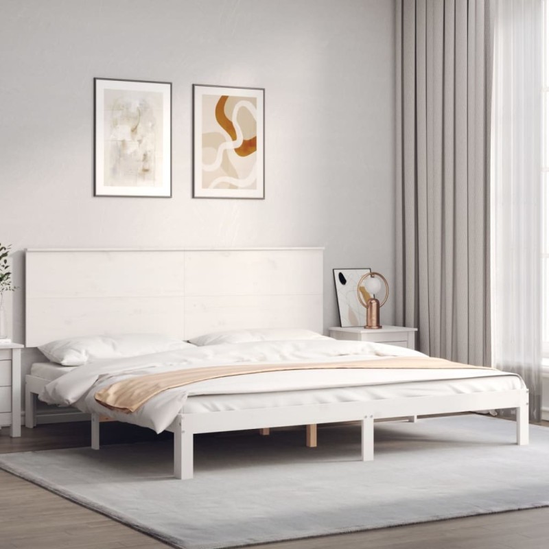 Cadre de lit sans matelas blanc 200x200 cm bois massif de pin 