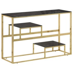 Table console doré acier inoxydable et verre trempé 