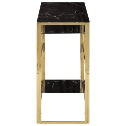 Table console doré acier inoxydable et verre trempé 