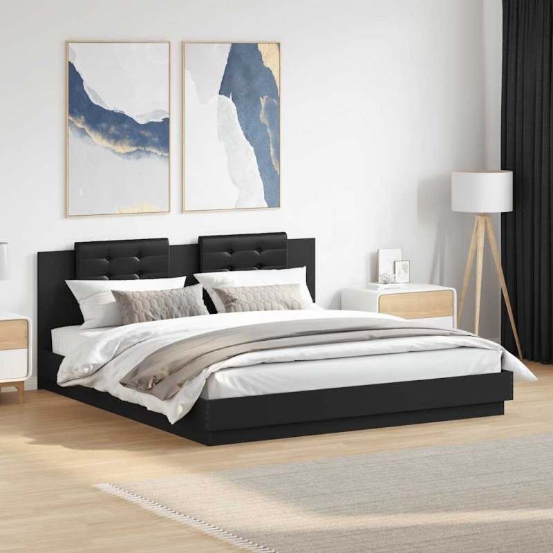 Cadre de lit avec LED sans matelas noir 160x200 cm 