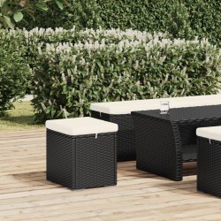 Pouf avec coussin noir 40x30x40 cm résine tressée 