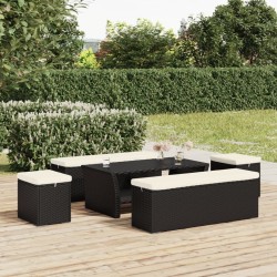 Pouf avec coussin noir 40x30x40 cm résine tressée 