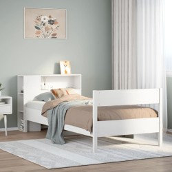 Lit bibliothèque sans matelas blanc 75x190cm bois de pin massif 
