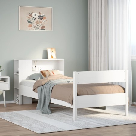 Lit bibliothèque sans matelas blanc 75x190cm bois de pin massif 