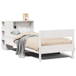Lit bibliothèque sans matelas blanc 75x190cm bois de pin massif 
