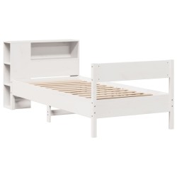 Lit bibliothèque sans matelas blanc 75x190cm bois de pin massif 