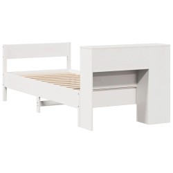 Lit bibliothèque sans matelas blanc 75x190cm bois de pin massif 