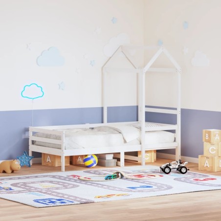Lit de jour avec toit sans matelas blanc 90x200 cm bois massif 