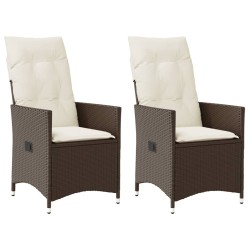 Chaises inclinables de jardin lot de 2 et coussins marron rotin 
