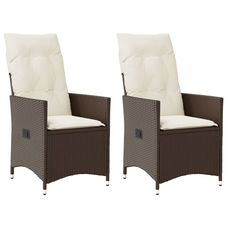 Chaises inclinables de jardin lot de 2 et coussins marron rotin 