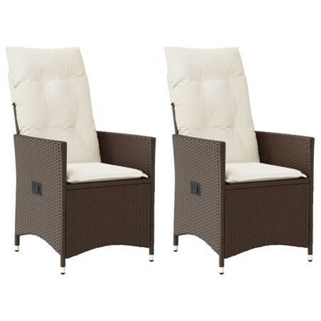 Chaises inclinables de jardin lot de 2 et coussins marron rotin 