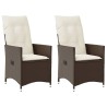Chaises inclinables de jardin lot de 2 et coussins marron rotin 