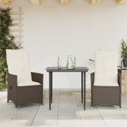 Chaises inclinables de jardin lot de 2 et coussins marron rotin 