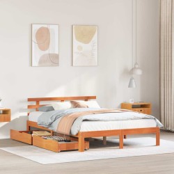 Cadre de lit avec tiroirs sans matelas cire marron 135x190 cm 
