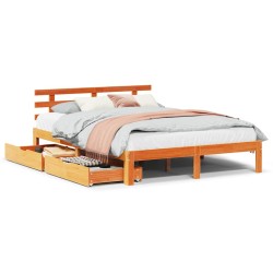 Cadre de lit avec tiroirs sans matelas cire marron 135x190 cm 