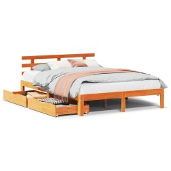 Cadre de lit avec tiroirs sans matelas cire marron 120x200 cm 