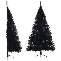 Demi sapin de Noël artificiel avec support Noir 210 cm PVC 