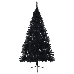 Demi sapin de Noël artificiel avec support Noir 210 cm PVC 