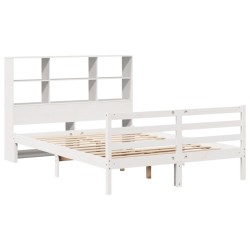 Lit bibliothèque sans matelas blanc 140x190 cm bois pin massif 