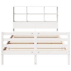 Lit bibliothèque sans matelas blanc 140x190 cm bois pin massif 