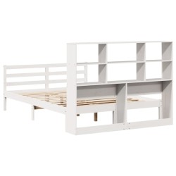 Lit bibliothèque sans matelas blanc 140x190 cm bois pin massif 