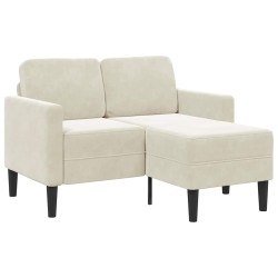 Canapé 2 places avec méridienne en L crème 125 cm velours 