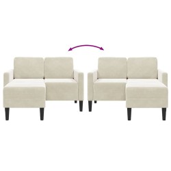 Canapé 2 places avec méridienne en L crème 125 cm velours 