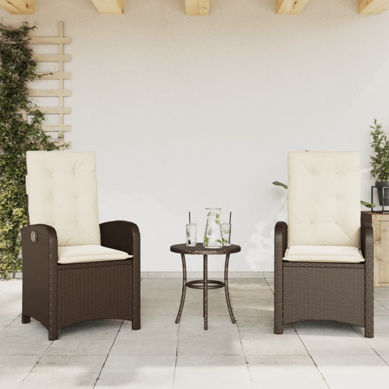 Chaises inclinables de jardin lot de 2 et coussins marron rotin 