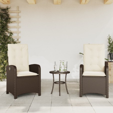 Chaises inclinables de jardin lot de 2 et coussins marron rotin 