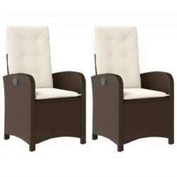 Chaises inclinables de jardin lot de 2 et coussins marron rotin 