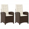 Chaises inclinables de jardin lot de 2 et coussins marron rotin 