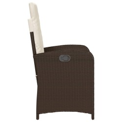 Chaises inclinables de jardin lot de 2 et coussins marron rotin 