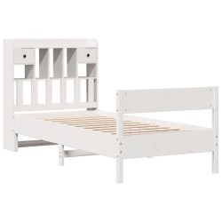 Lit bibliothèque sans matelas blanc 75x190cm bois de pin massif 