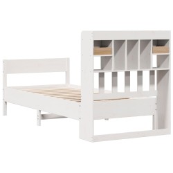 Lit bibliothèque sans matelas blanc 75x190cm bois de pin massif 