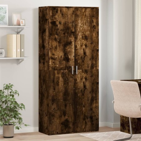 Buffet haut chêne fumé 80x35x180 cm bois d'ingénierie 