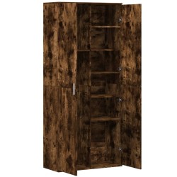 Buffet haut chêne fumé 80x35x180 cm bois d'ingénierie 