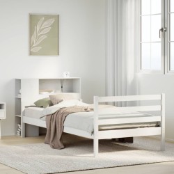Lit bibliothèque sans matelas blanc 90x190cm bois de pin massif 