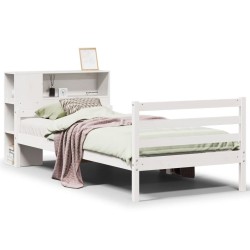 Lit bibliothèque sans matelas blanc 90x190cm bois de pin massif 
