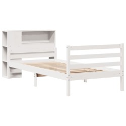 Lit bibliothèque sans matelas blanc 90x190cm bois de pin massif 